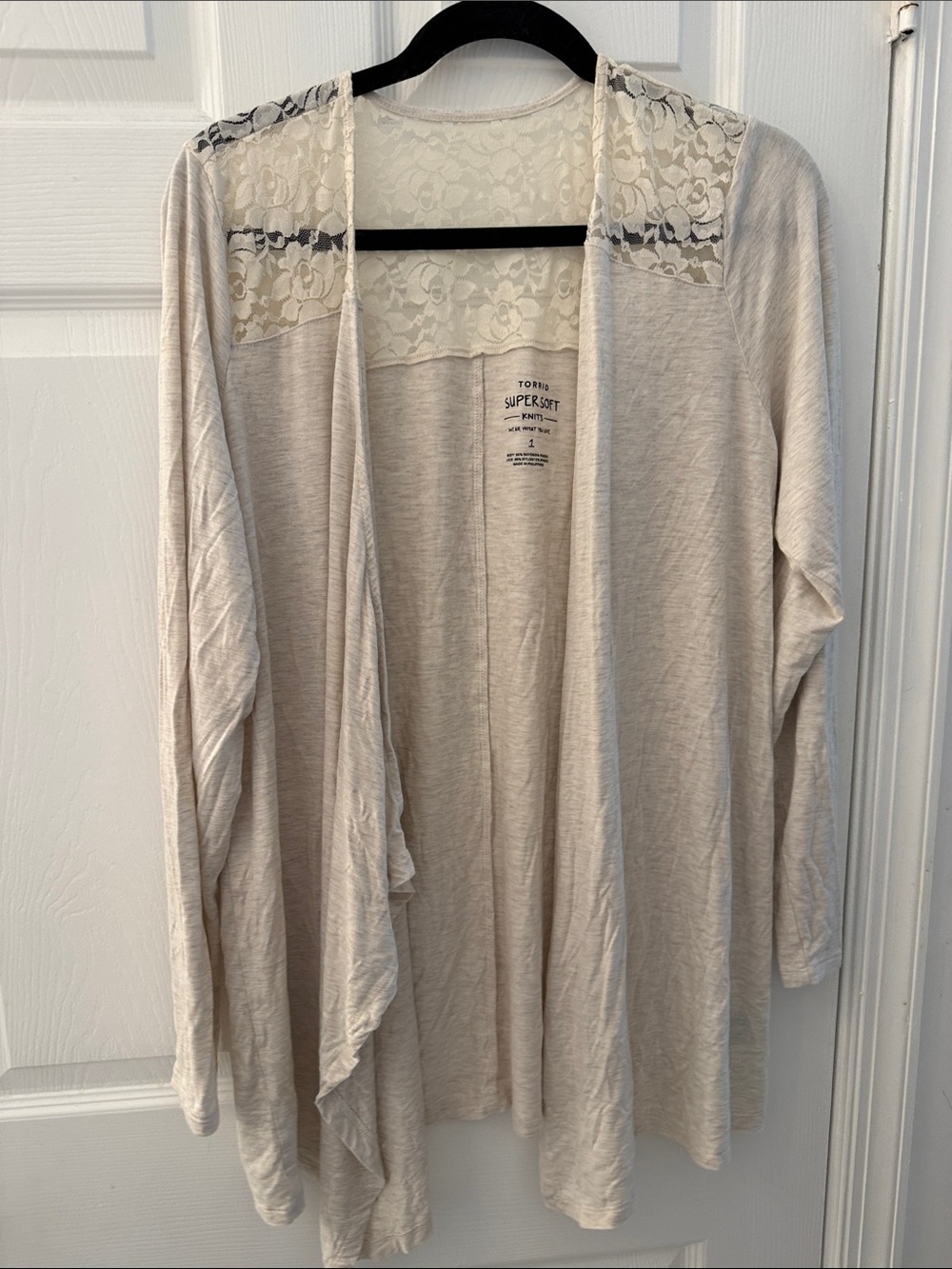 torrid Cream Lace Yoke Open-Front Cardigan
